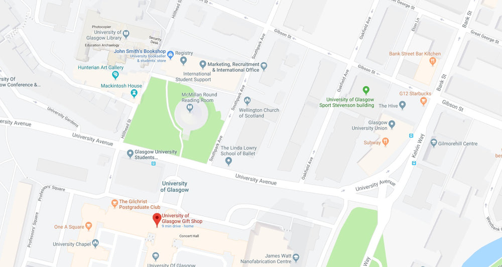 Map showing the location of University of Glasgow Gift Shop and the surrounding area